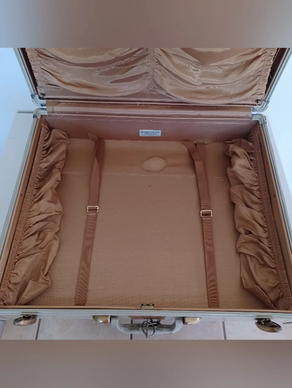 Samsonite Vintage 1950s Cream Marble Streamlite Suitcase Travel Case - 21